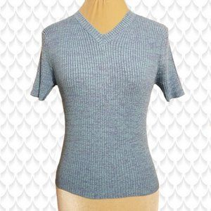 New York & Company Cotton / Rayon Blue Ribbed Shirt, Size M